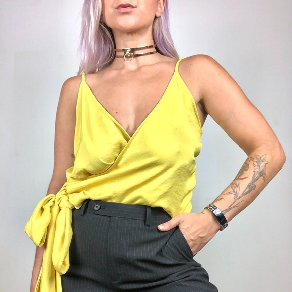 Forever 21 Tops - Yellow Wrap Silky Tank Top With Long Ties